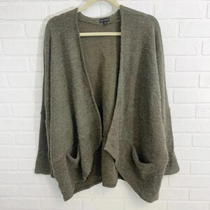 Coco + Carmen Open Front Long Sleeve Patch Pocket Cardigan Sweater Brown OS